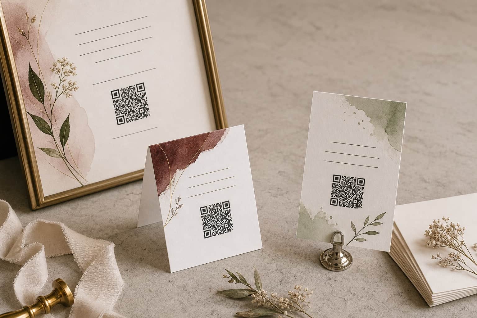 A refined collection of wedding QR sign stationery in several formats