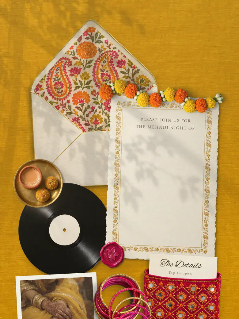 The Mehndi Night — Marigold & Fuchsia invitation