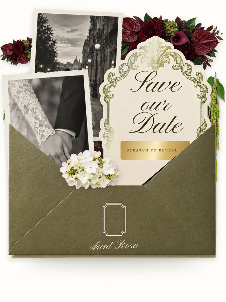 The Envelope — Olive & Burgundy save the date