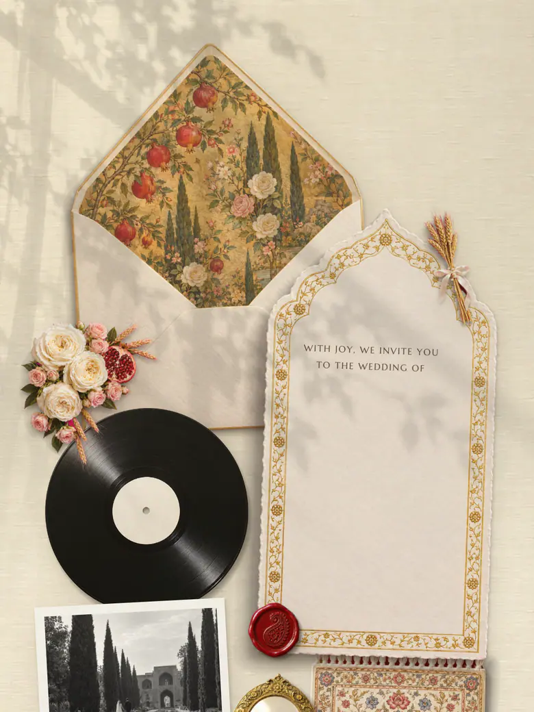 The Sofreh — Ivory & Pomegranate invitation